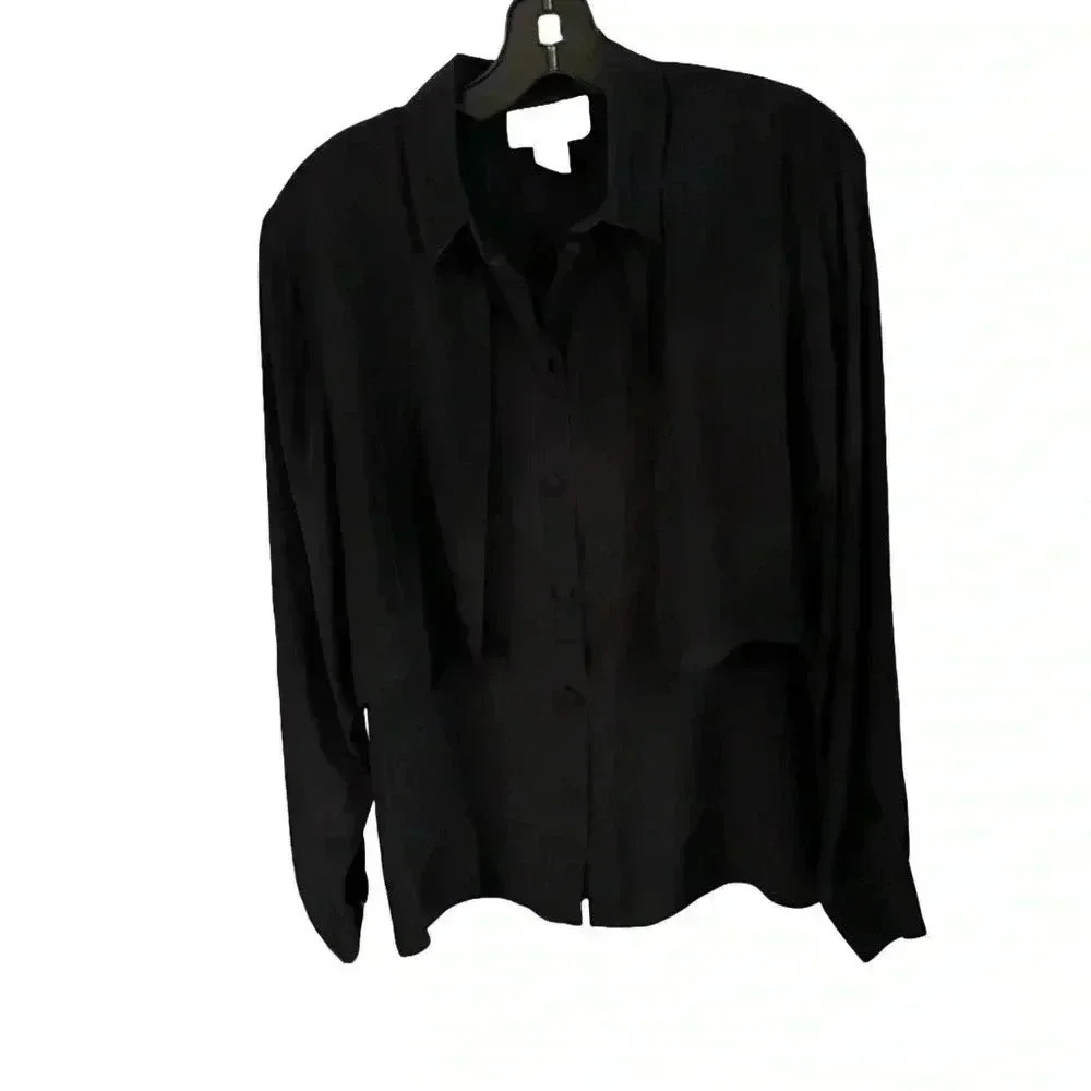 Vintage Silk Studio by Claude Bennett black long sleeve button up blouse size 10